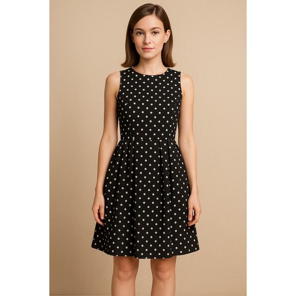 Ann Taylor Loft Polka Dot Fit Flare Dress Petite 2 Coquette Twee Retro - Picture 1 of 10